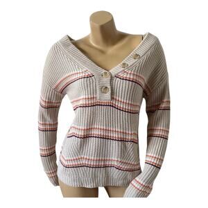 MAURICES Womens Size Small Striped V Neck Long Sleeve Ribbed Pullover Sweater